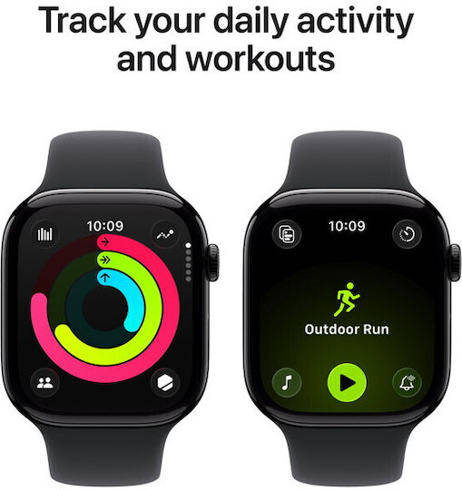 Apple Watch Series 11 Aluminiu 42mm Rezistent la apă cu eSIM (Jet Black Aluminium Case with Black Sport Band - M/L)