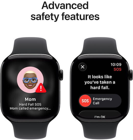 Apple Watch Series 11 Aluminiu 42mm Rezistent la apă cu eSIM (Jet Black Aluminium Case with Black Sport Band - M/L)