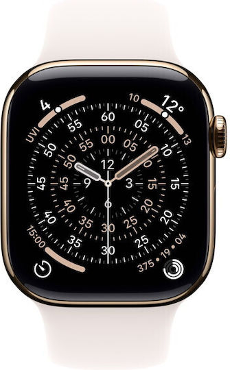 Apple Watch Series 11 Titanium 42mm Waterproof with eSIM and Heart Rate Monitor (Gold Titanium Case with Light Blush Sport Band - S/M)