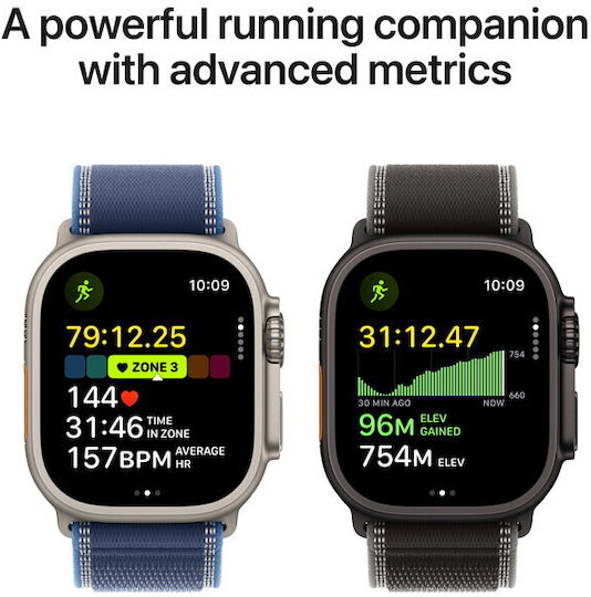 Apple Watch Ultra 3 Titanium 49mm Waterproof with eSIM and Heart Rate Monitor (Black Titanium Case with Black/Charcoal Trail Loop - M/L)