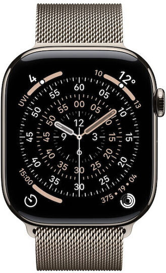 Apple Watch Series 11 Titanium 46mm Waterproof with eSIM and Heart Rate Monitor (Natural Titanium Case with Natural Milanese Loop - M/L)