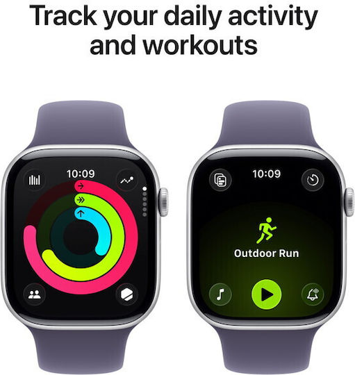 Apple Watch Series 11 Aluminiu 42mm Rezistent la apă cu eSIM (Silver Aluminium Case with Purple Fog Sport Band - S/M)