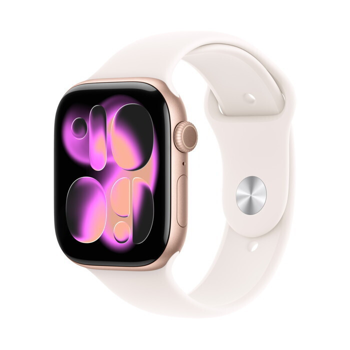 Apple Watch Series 11 Aluminium 46mm Αδιάβροχο με Παλμογράφο (Rose Gold Aluminium Case with Light Blush Sport Band - M/L) (MEV74ETA)