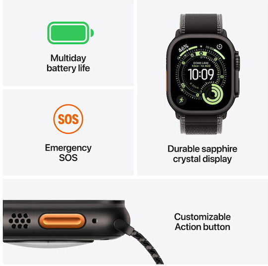 Apple Watch Ultra 3 Titanium 49mm Waterproof with eSIM and Heart Rate Monitor (Black Titanium Case with Black Alpine Loop - Small)