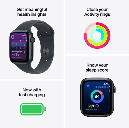 Apple Watch SE 3 Cellular Aluminium 40mm Αδιάβροχο με eSIM και Παλμογράφο (Starlight Aluminium Case with Starlight Sport Band - S/M)