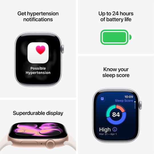 Apple Watch Series 11 Aluminium 46mm Wasserdicht mit eSIM und Pulsmesser (Silver Aluminium Case with Purple Fog Sport Band - S/M)