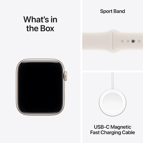 Apple Watch SE 3 Aluminium 44mm Waterproof with Heart Rate Monitor (Starlight Aluminium Case with Starlight Sport Band - M/L)