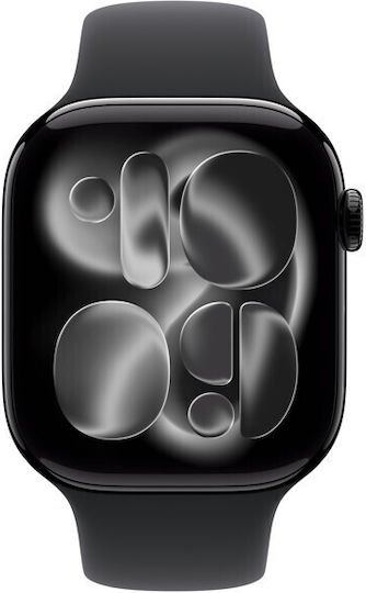 Apple Watch Series 11 Алуминий 46мм Водоустойчив с eSIM и Пулсомер (Jet Black Aluminium Case with Black Sport Band - S/M)