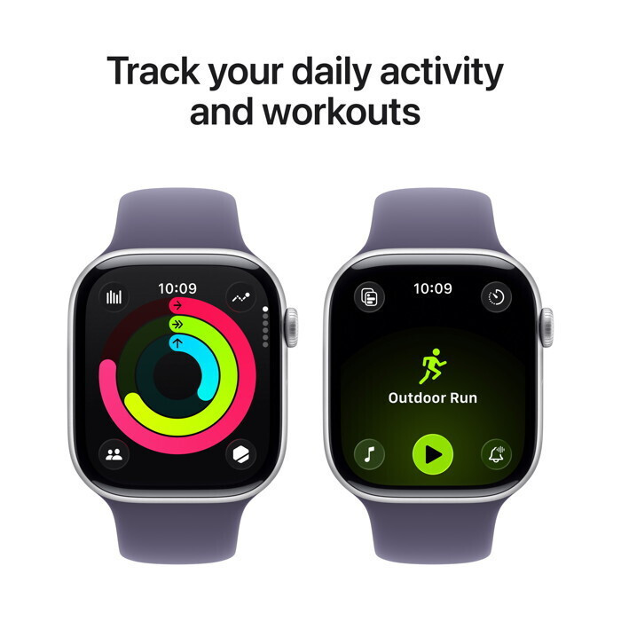 Apple Watch Series 11 Aluminium 42mm Αδιάβροχο με Παλμογράφο (Silver Aluminium Case with Purple Fog Sport Band - S/M) (MEU64LWA)