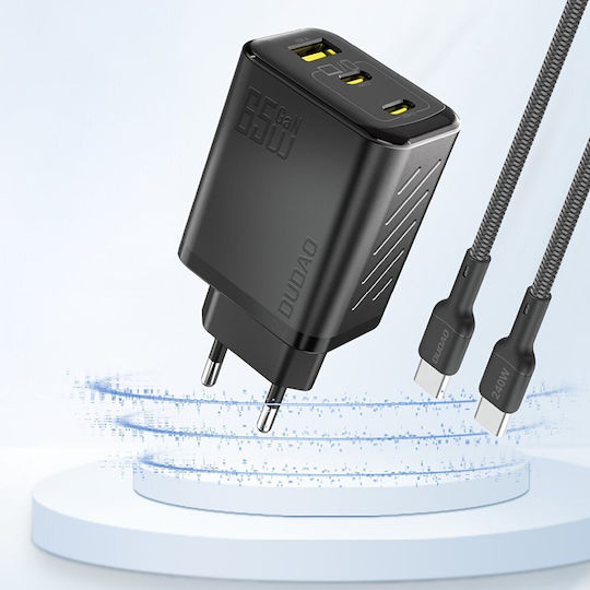 Dudao Charger Without Cable GaN with USB-A Port and 2 USB-C Ports 65W Power Delivery Blacks (A29)