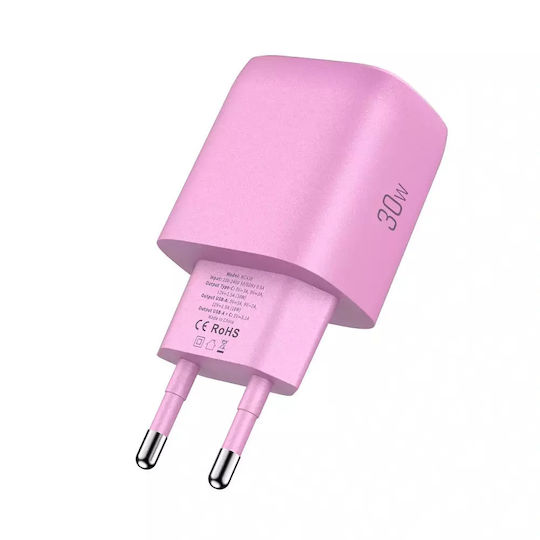 Tech-Protect Зарядно без кабел с USB-A порт и USB-C порт 30W Power Delivery / Quick Charge 3.0 Розов (NCA30)