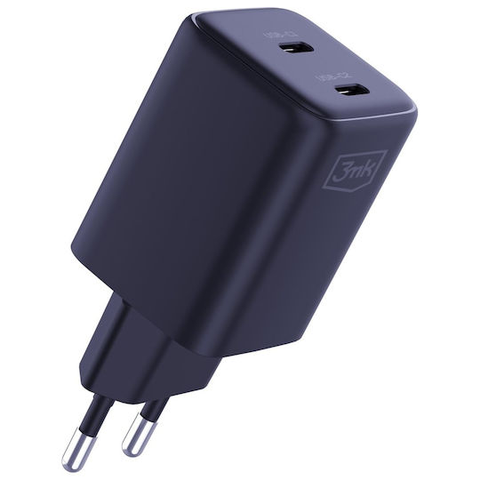3MK Φορτιστής Χωρίς Καλώδιο με 2 Θύρες USB-C 45W Power Delivery Μαύρος (Hyper Charger)