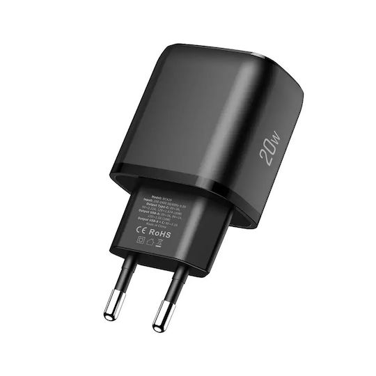 Tech-Protect Charger Without Cable with USB-A Port and USB-C Port 20W Power Delivery / Quick Charge 3.0 Blacks (NCA20)