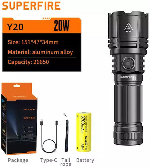 Supfire Lanternă cu Bliț LED Reîncărcabilă IP43 cu Luminozitate Maximă 1200 Lumen