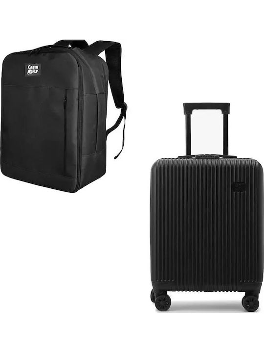 CabinFly Βαλίτσα Ταξιδίου Καμπίνας Black με 4 Ρόδες Ύψους 55εκ.