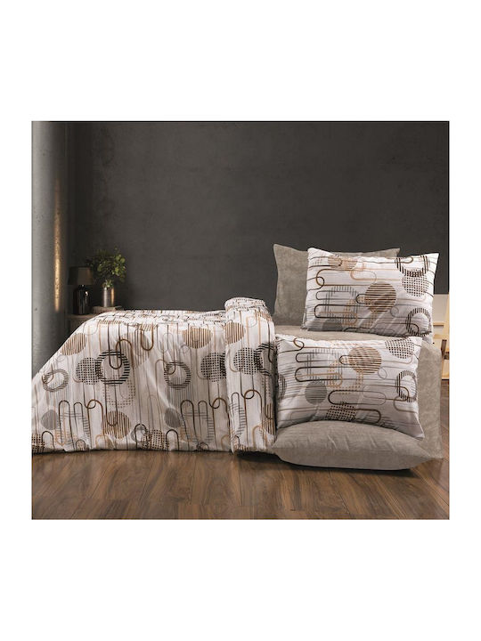 Dimcol Σετ Σεντόνια Υπέρδιπλα 220x240εκ. White-mocha (4τμχ)