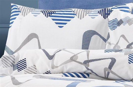 Dimcol Σετ Σεντόνια Μονά 160x240εκ. White-blue (3τμχ)
