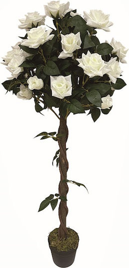 Künstlicher Rosenbaum Weißer Plastiktopf 120 cm