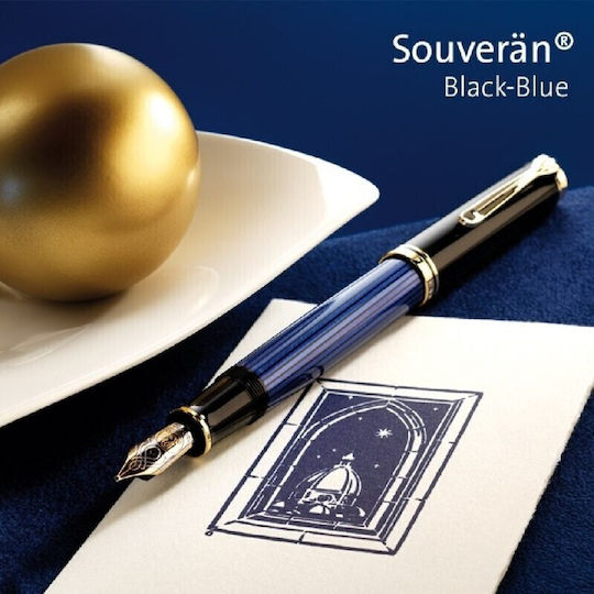 Pelikan Souveran M600 Black Blue Fountain Pen 4012700988171 Nibs Medium 14k