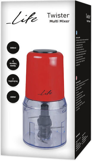 Life MM-001 Πολυκόπτης Multi 400W με Δοχείο 500ml Κόκκινος