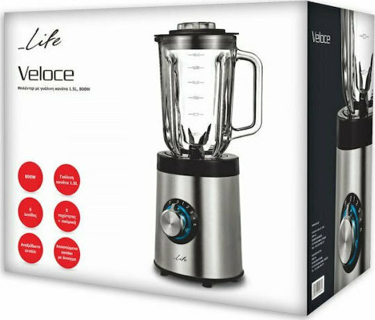 Life Veloce Mixer mit Glas Kanäta 1,5 l 800W Inox
