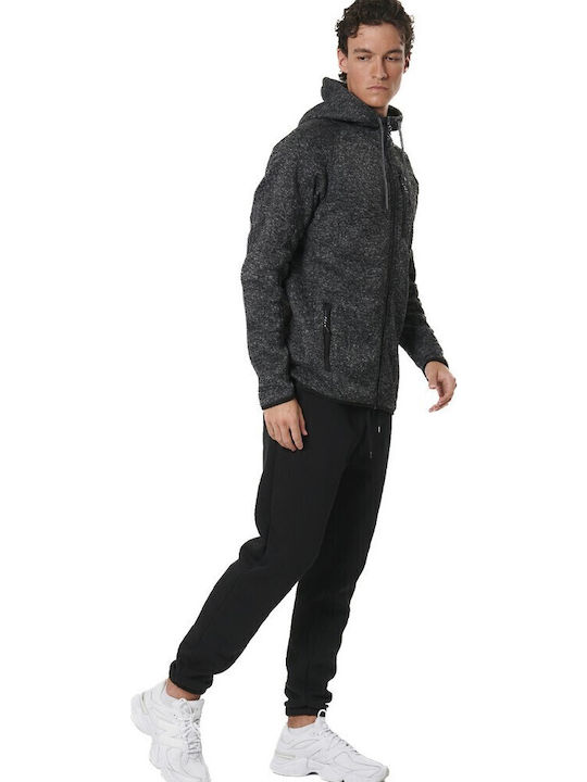 Ανδρική Ζακέτα Fleece με Κουκούλα Μαύρη
