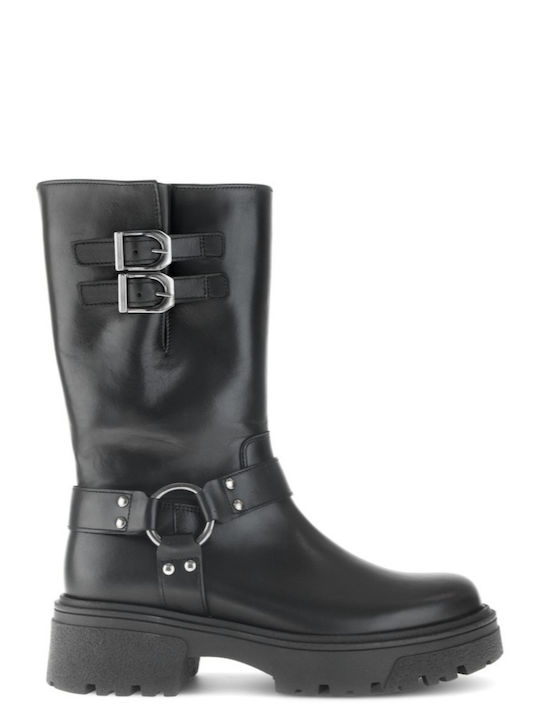 Leather Women's Biker Ankle Boots Black