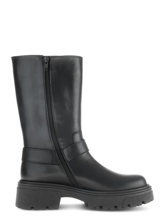 Leather Women's Biker Ankle Boots Black