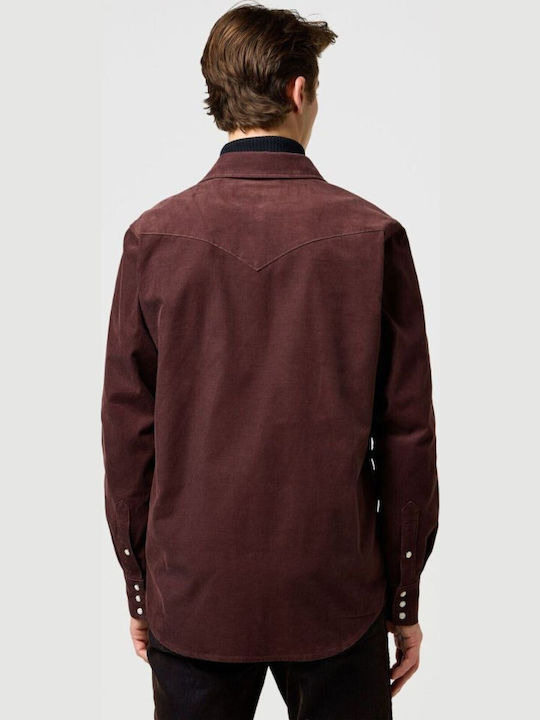 Western Long-sleeved Corduroy Shirt Mahogany