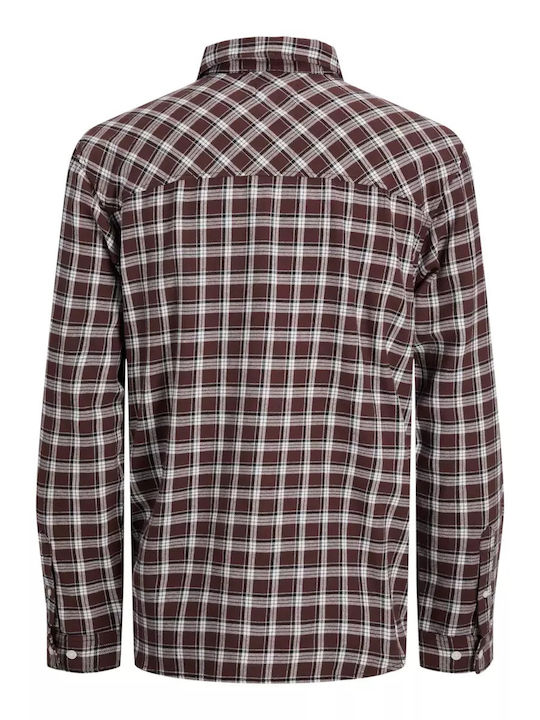 Long-sleeved Flannel Shirt Checked Brown