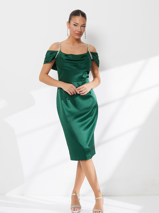 Sommer Midi Abendkleid Satin Grün