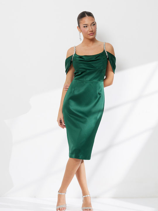 Sommer Midi Abendkleid Satin Grün