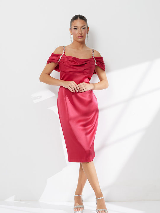 Summer Midi Evening Dress Red