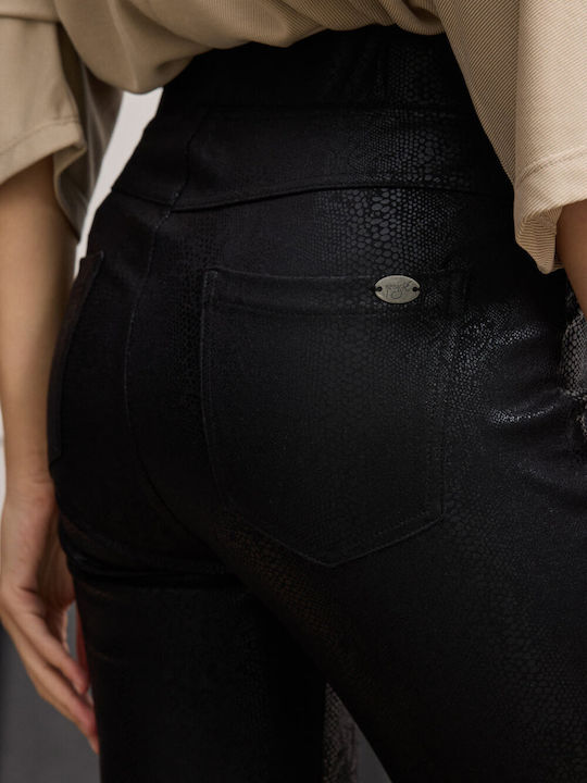 Women's Fabric Trousers with Elastic Slim Fit Black