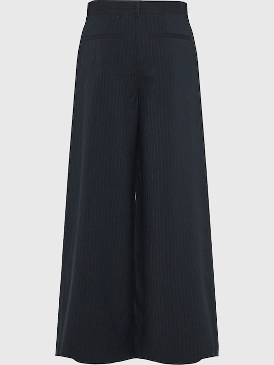 Women's Fabric Trousers Striped Navy Blue