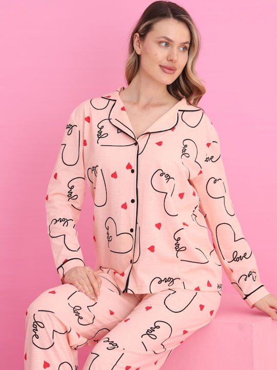 Siyah Inci Winter Women's Pyjama Set Salmon