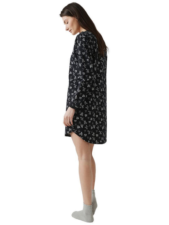 Minerva Winter Women's Nightdress Black Allover