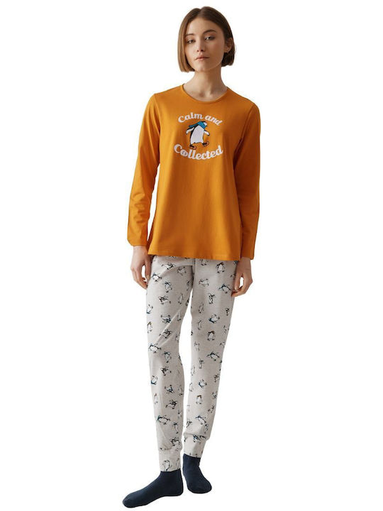 Minerva Winter Damen Pyjama-Set Orange