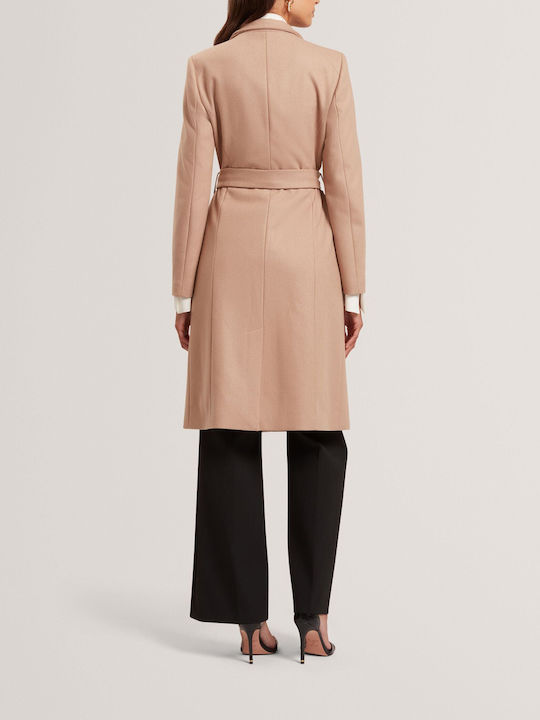 Wool Women's Camel Coat with Belt