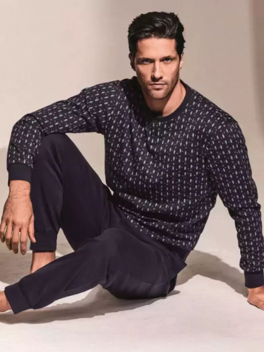 Infioreuomo Men's Winter Pajamas Set Navy Blue