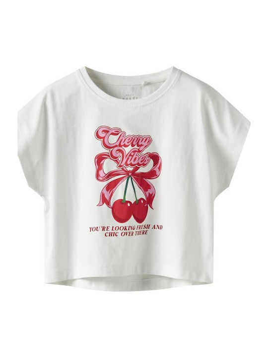 Kids' Crop Top Short Sleeve White Cherry Bow