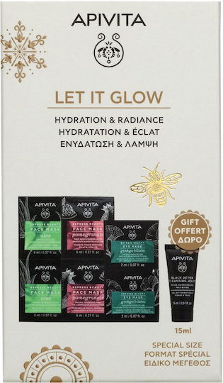 Apivita Let It Glow Skin Care Set for Moisturizing, Facial Cleaning & Brightening 7pcs