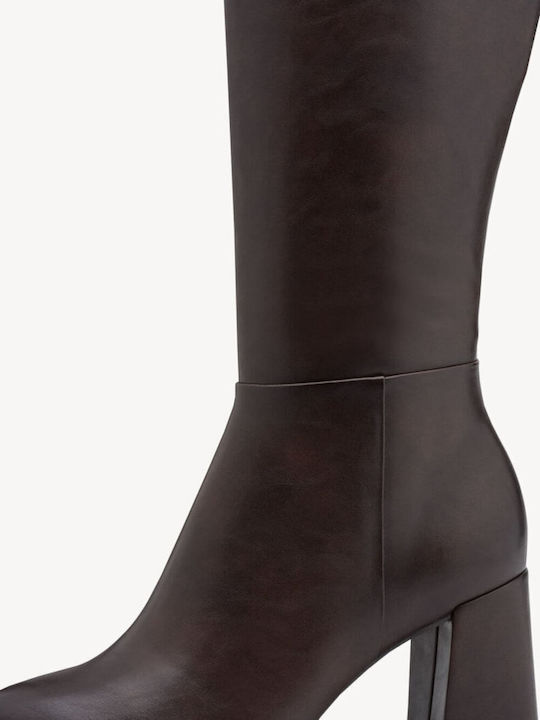 Synthetic Leather Medium Heel Women's Boots Brown