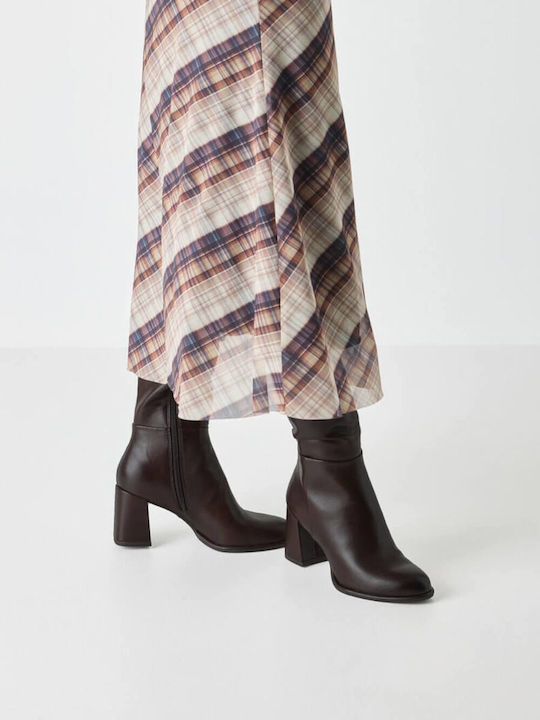 Synthetic Leather Medium Heel Women's Boots Brown