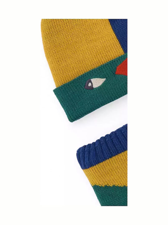 Kids Beanie Set with Scarf Knitted Blue