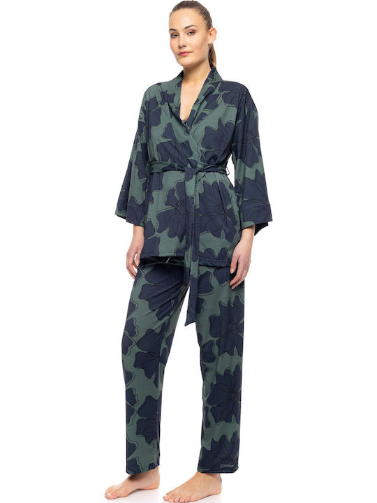 Pink Label Winter Women's Cotton Robe with Pajamas