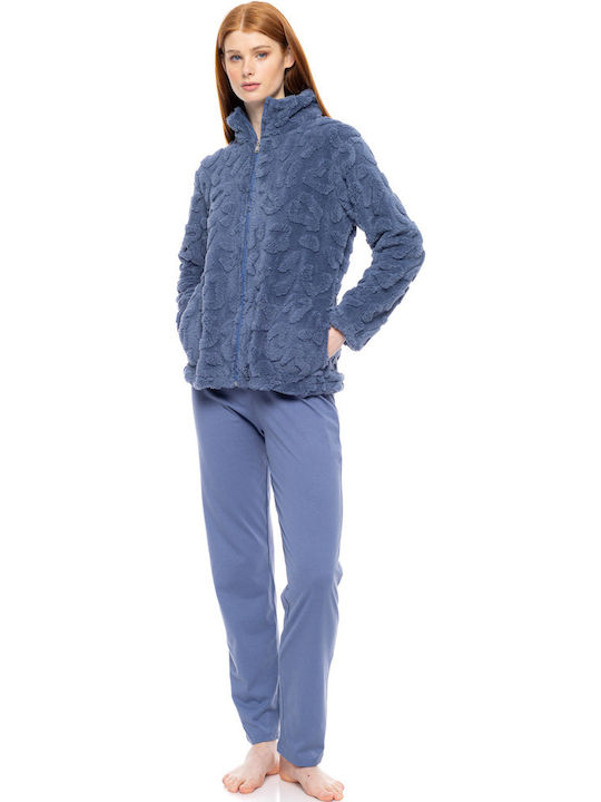 Pink Label Χειμερινή Γυναικεία Ρόμπα Cosmos Blue Pink Label Χειμερινή Γυναικεία Ρόμπα Cosmos Blue