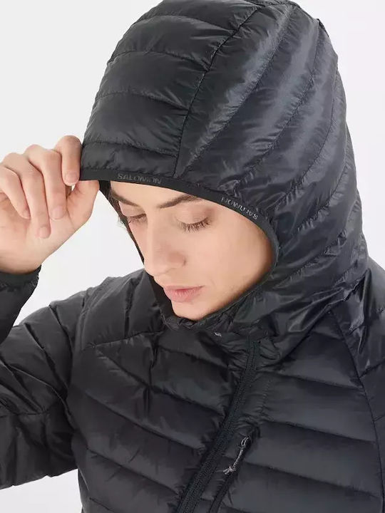 Women's for Hiking Puffer Jacket for Winter with Hood Deep Black