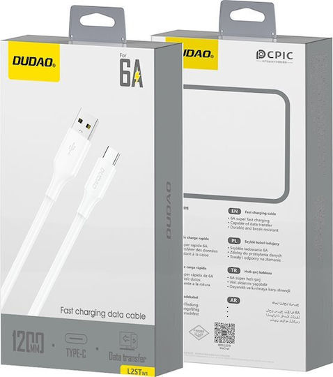 Dudao USB 2.0 Cable USB-C male - USB-A / USB-C 30W Λευκό 1.2m