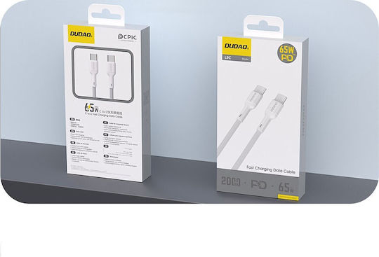 Dudao USB 2.0 Кабел USB-C Мъжки - USB-C 65W Захранване (PD) Бял 1м